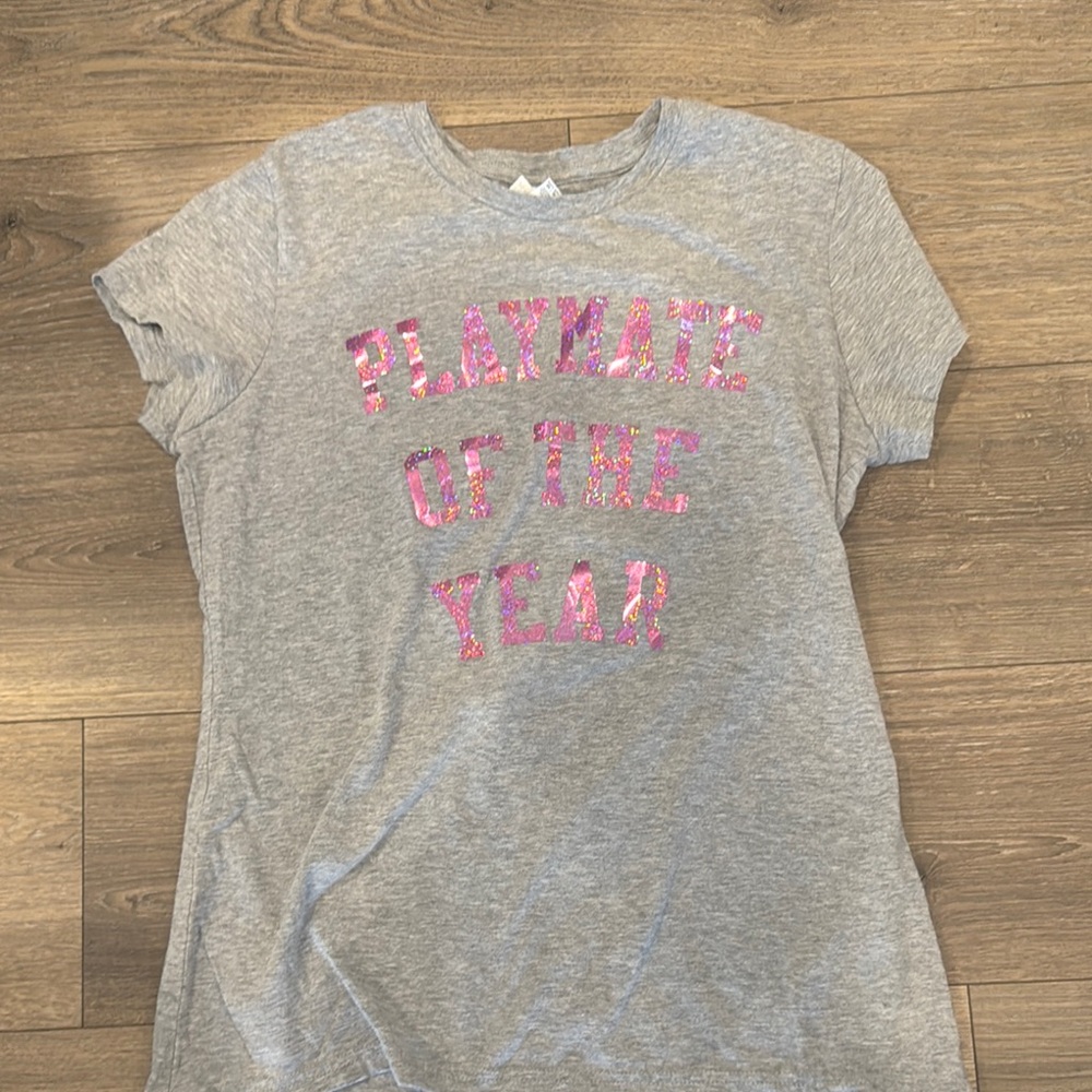 Gray T-Shirt with Pink Glitter Print: Playmate of the Year